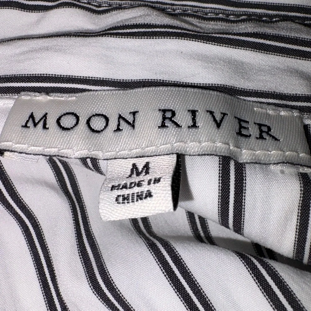 Moon River Striped Shirt Dress Medium M Blue White Ruched Coastal Office Tunic‎ - Picture 4 of 4